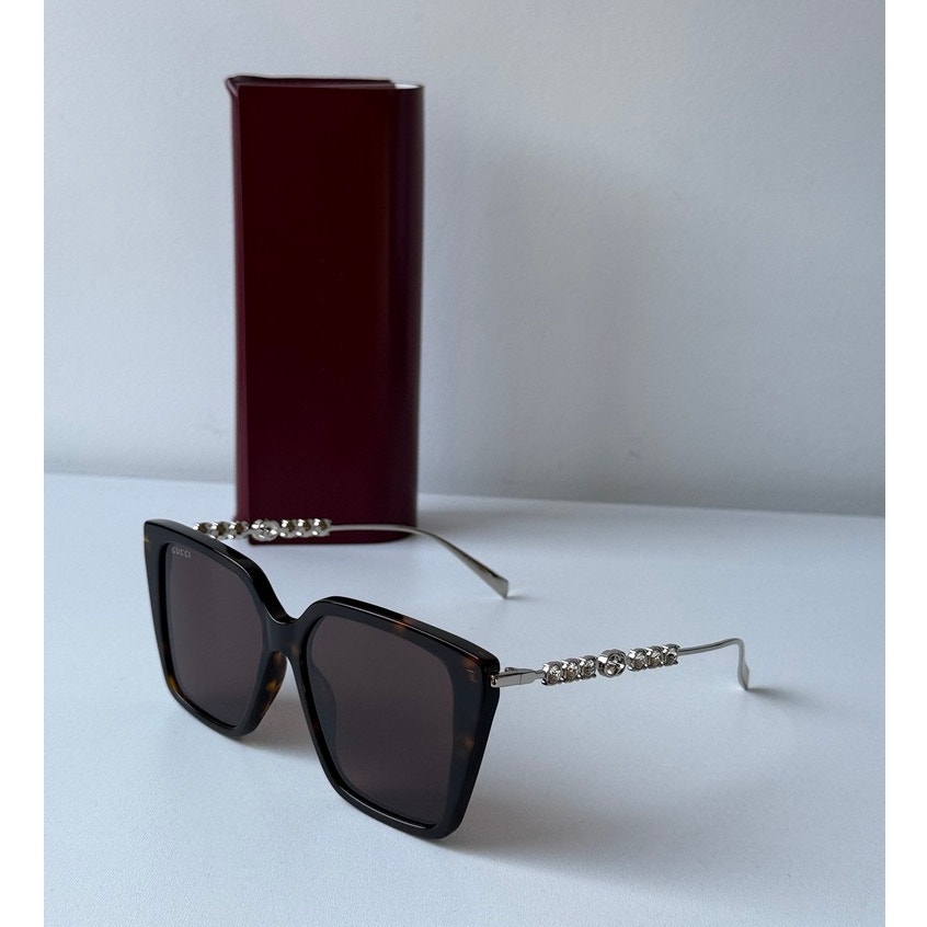 New Gucci Gg1967s Oversized Brown Crystal Sunglasses $665